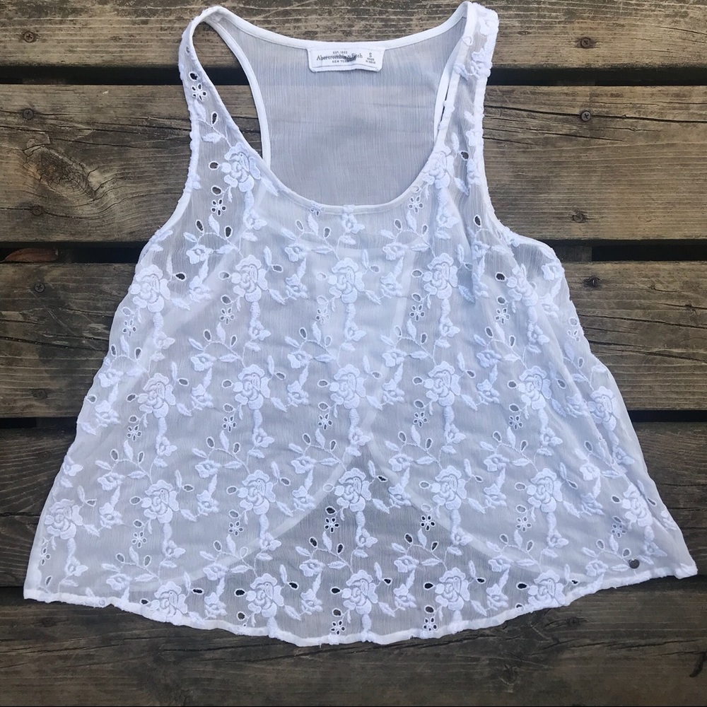 🌹A&F Sheer Open Back Rose Design Tank Small New